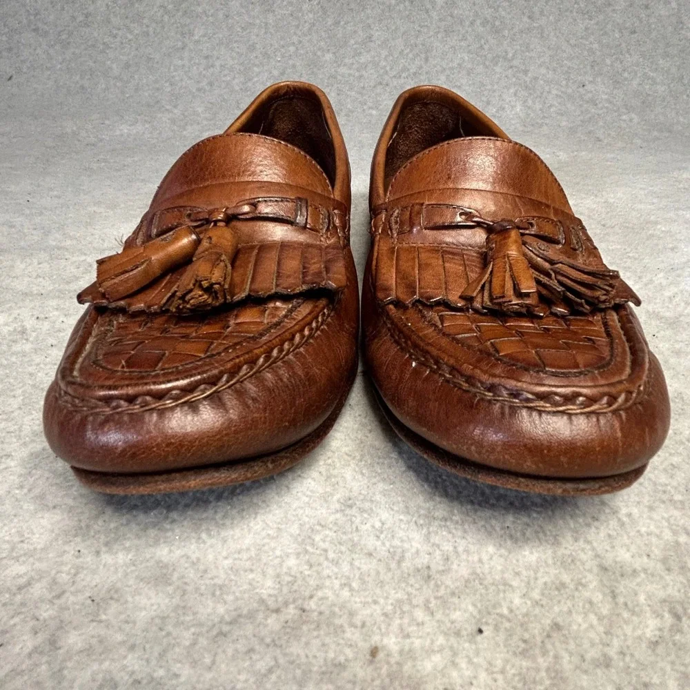 Florsheim Mens Brown Leather Tassel Weave Loafer Shoes 7.5 D Heritage Preppy 90s